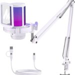 MAONO USB Gaming Microphone with Noise Cancellation, Computer PC Mic with Boom Arm, RGB Light, Mute, Gain, Monitoring Streaming Mic for Podcast, YouTube, Twitch, Discord, PS5/4, GamerWave DGM20S