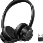 (2025 Upgraded) Wireless Headset with Mic for Work, Bluetooth Headset with Noise Canceling Microphone, Wireless Headphones with Mic and USB Dongle and Mute, Fit for Computer/PC/Teams