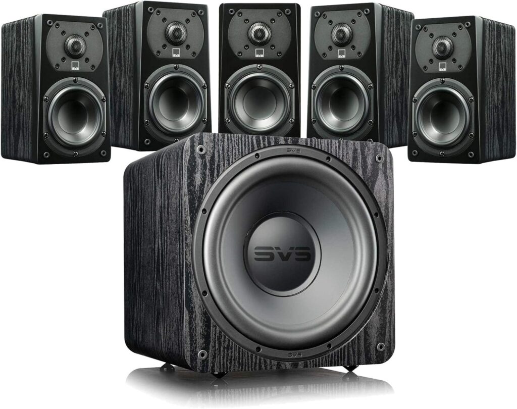 SVS Prime Satellite 5.1 Speaker System with 12-Inch SB-1000 Pro Subwoofer – Black Ash