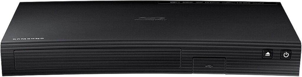 SAMSUNG Blu-ray DVD Disc Player With Built-in Wi-Fi 1080p & Full HD Upconversion, Plays Blu-ray Discs, DVDs & CDs, Plus CubeCable 6Ft High Speed HDMI Cable, Black Finish (Renewed)