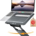 Nulaxy Telescopic 360 Rotating Laptop Stand for Desk Adjustable Height Swivel Pull Out Design Ergonomic Laptop Riser Standing Desk Converter Fits All 10-17″ Laptops Computer MacBook, Gray