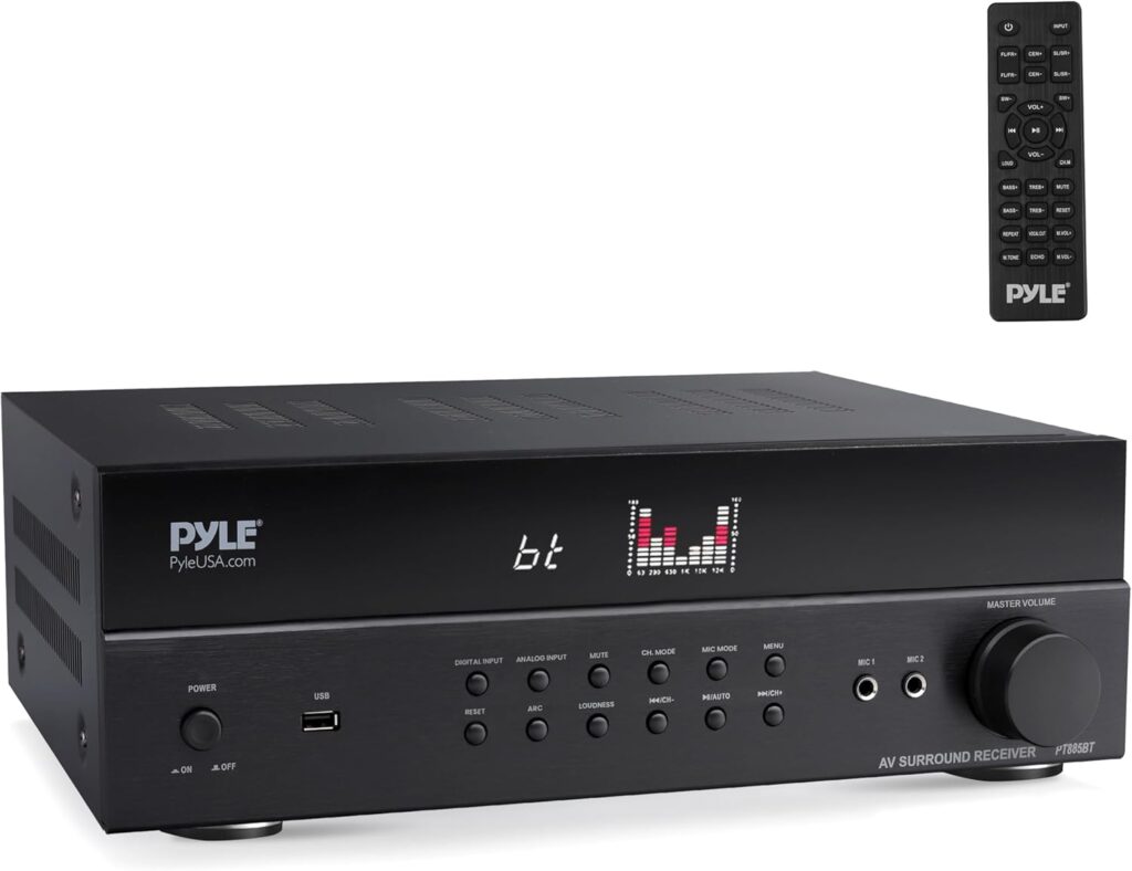 Pyle Bluetooth Home Theater Receiver Hi Fi Stereo System – 7.2 Channel Surround Sound Amplifier Entertainment System with ARC Support, MP3/USB/DAC/FM Radio, PMPO: 1200MAX – PT885BT