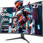CRUA 27” Curved Gaming Monitor 260Hz/240Hz, QHD 1440P 1800R VA Panel Computer Monitor with Built-in Speakers, Support AMD FreeSync, 120% sRGB, Blue Light Filter, HDMI2.0 & DP1.4, Wall Mountable-Black