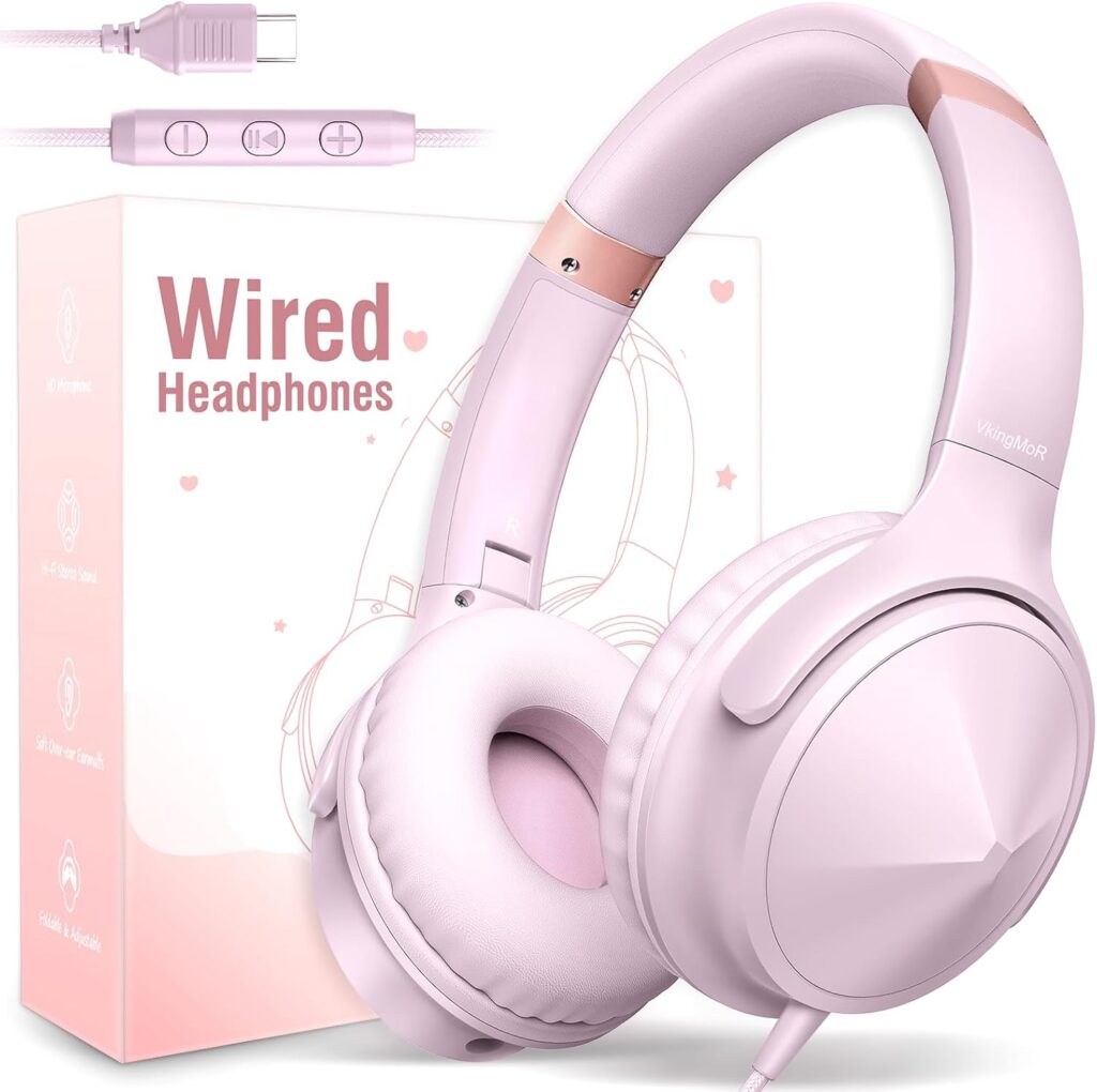 USB C Over Ear Headphones Wired, USB C Wired Headphones with Microphone, Volume Control, HD Stereo Sound, Foldable & Lightweight USB Type C Headphone