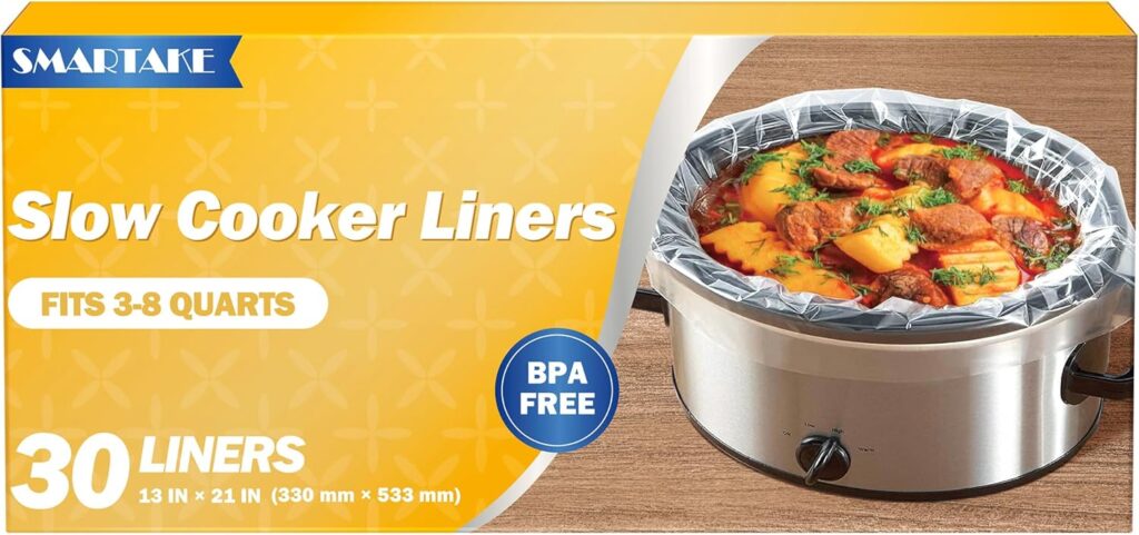 SMARTAKE Slow Cooker Liners, Large Size 13″x 21″ Disposable Cooking Bags, Fit 3QT to 8QT for Slow Cooker, Cooking Trays, Suitable for Oval & Round Pots, 30 Liners