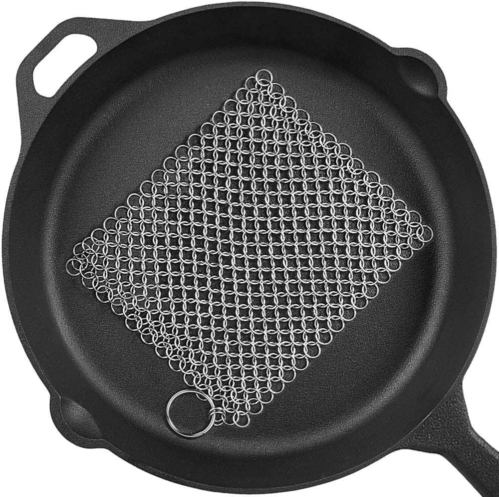 Cast Iron Cleaner 8″x6″ 316L Stainless Steel Chainmail Scrubber for Griddle Skillet Dutch Oven Wok Stainless Steel Pot Cast Iron Pan
