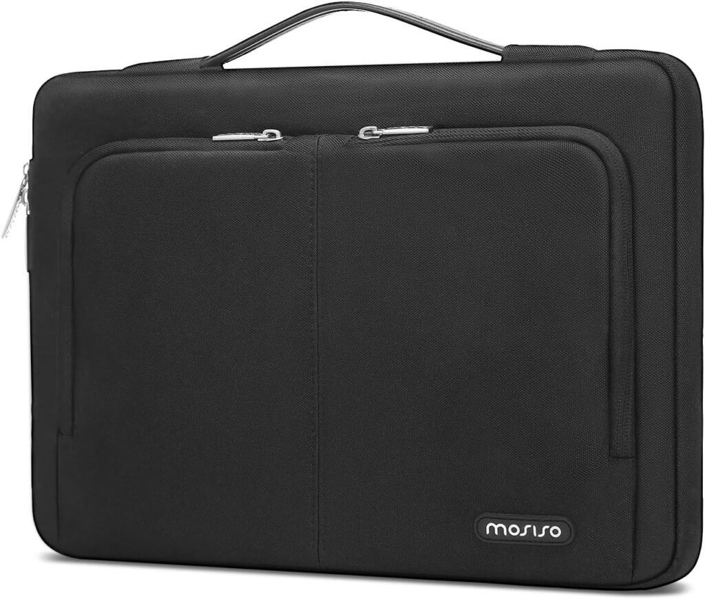 MOSISO 360 Protective Laptop Sleeve Bag Compatible with MacBook Air/Pro, 13-13.3 inch Notebook, Compatible with MacBook Pro 14 inch M4 M3 M2 M1 2024 2023 2022 2021 with 2 Same Front Pockets&Belt,Black