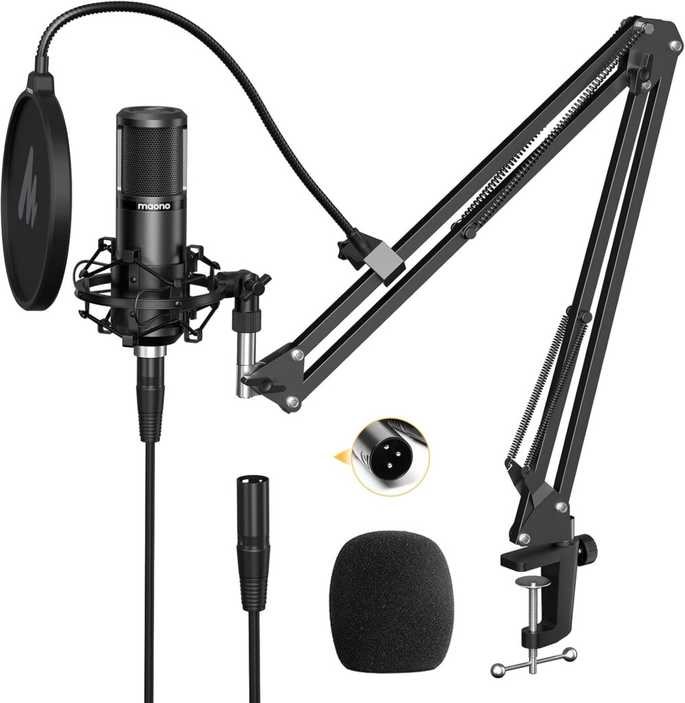 MAONO XLR Condenser Microphone, Professional Cardioid Studio Recording Mic for Streaming, Podcasting, Singing, Voice-Over, Vocal, Home-Studio, YouTube, Skype, Twitch (PM320S)