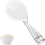 U-Taste Rice Spoon Paddle Scooper: 329°F Heat Resistant Food-Grade TPX Rice Spatula, Safe for Non-Stick Cookware, with Built-In Stand, Lightweight for Sushi, Pasta, Cooking & Serving (Transparent)