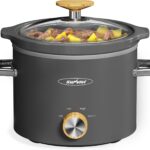 Sunvivi 2 Quart Slow Cooker, Small Slow Cooker with Removable Ceramic Pot, Slow Cookers Food Warmer with 3 Heating Settings & Dishwasher Safe Glass Lid, Grey