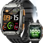 Smart Watches for Men, Military Smart Watch with 100 Days Battery/LED Flashlight, 1.95” Fitness Watch with Heart Rate/ Sleep Monitor/100+ Sports Mode, 5 ATM Rugged Smartwatch for Android and iPhone