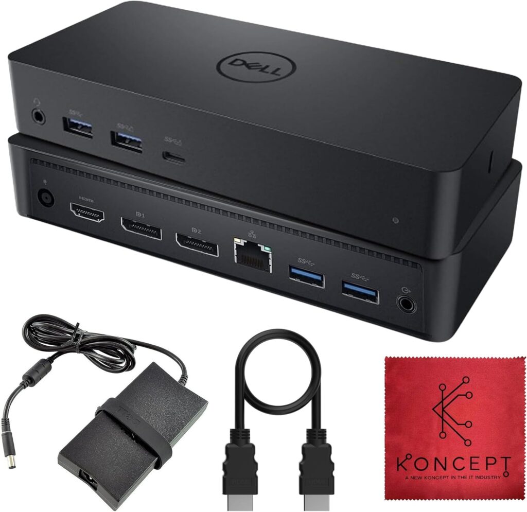 D6000 Dell Docking Station Dual Monitor with USB 3.0 & USB C – Universal Dock with 130W & HDMI Cable (Renewed)