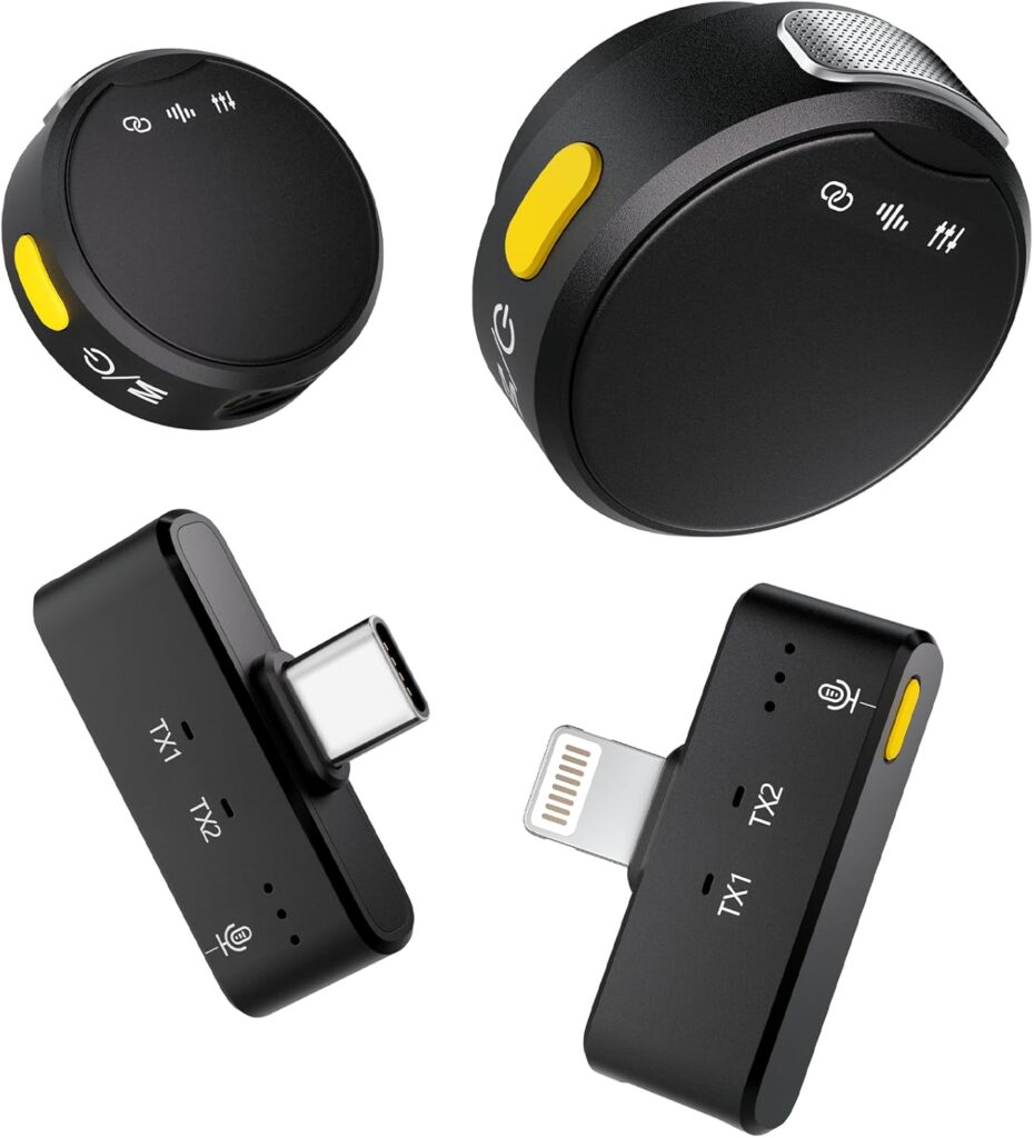 Wireless Lavalier Microphone for iPhone/Android/PC, Mini Microphone with Noise Cancellation, 16Hrs Battery Life, Lapel Mic for iPhone, USB C/Type C Wireless Lapel Mic for Video Recording