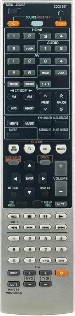 RAV336 WT92720US Replace Remote Control fit for Yamaha AV Receiver RX-A700 RX-V667 RX-A700BL HTR-6063, Sub Remote RAV337 RAV338
