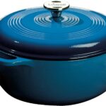 Lodge 6 Quart Enameled Cast Iron Dutch Oven with Lid – Dual Handles – Oven Safe up to 500° F or on Stovetop – Use to Marinate, Cook, Bake, Refrigerate and Serve – Blue