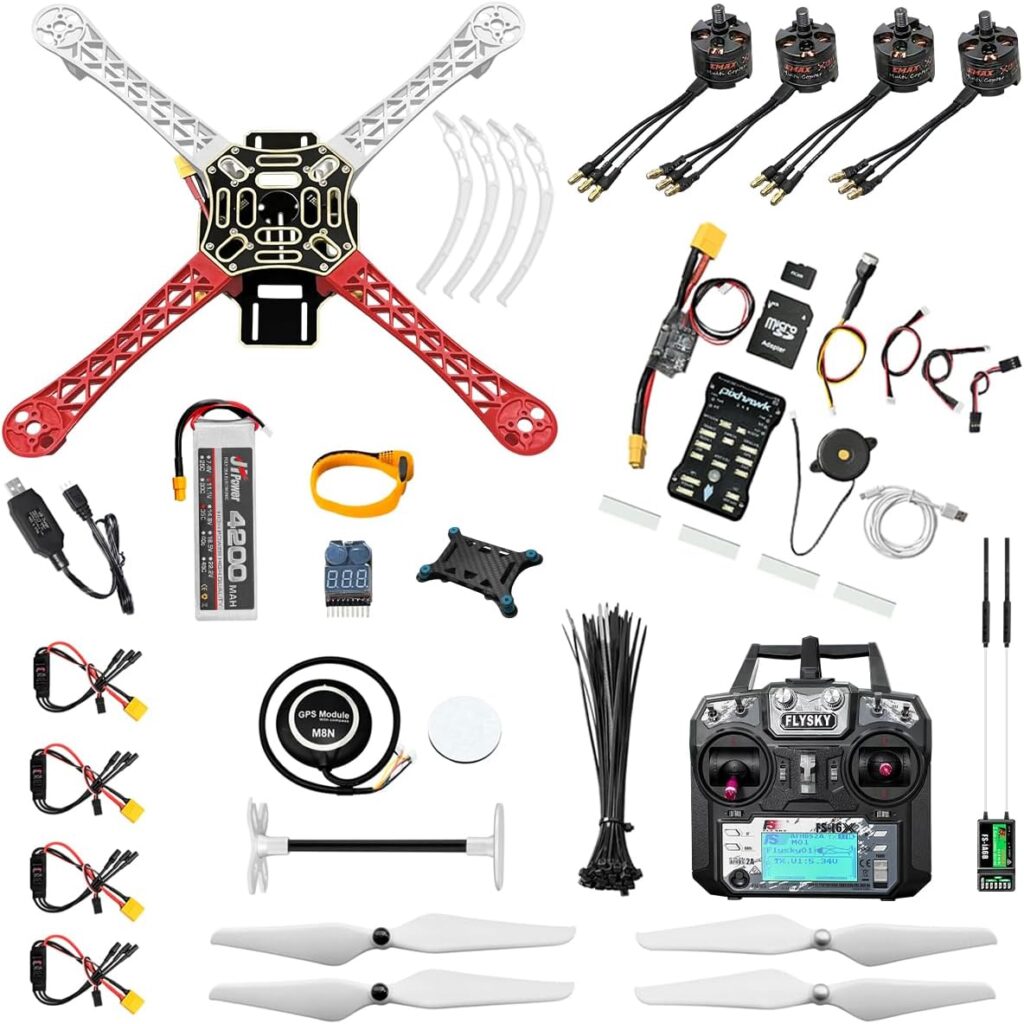 HAWK’S WORK F450 Drone Kit to build, DIY Quadcopter Set, Frame + Pixhawk + GPS + Power Module + ESC + Brushless Motor + Prop + Battery + RC Transmitter & Receiver + Accessory + Guild Book & Video (A)