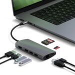 Satechi 8 in 1 USB C Hub Multiport Adapter V2, 4K HDMI, 115W USB C PD Charging, 3 USB-A, Ethernet, Micro/SD Card Readers, for Laptop, MacBook Air/Pro M5/M4, iPad, Windows – Space Gray