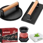 5pcs Smash Burger Press Kit, 3 in 1 Hamburger Press Patty Maker, Cast Iron Burger Press Round & Rectangle, 100pcs Wax Paper for Grill, Griddle, Flat top, Kitchen, Cooking