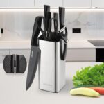 Knife set, 9 Pieces Knives Set for Kitchen with Block and Sharpener, Stainless Steel Dishwasher Safe Knives Set for Kitchen Home Use, Black