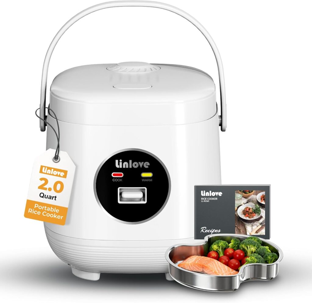 Rice Cooker Small 4 cup Uncooked,2 Quart Non-stick Mini Rice Cooker,With Stainless Steel Steamer Tray,One-Switch to Cook and Auto Keep Warm,Recipe Guide,Small space saving for 1-4 people,White