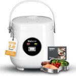 Rice Cooker Small 4 cup Uncooked,2 Quart Non-stick Mini Rice Cooker,With Stainless Steel Steamer Tray,One-Switch to Cook and Auto Keep Warm,Recipe Guide,Small space saving for 1-4 people,White