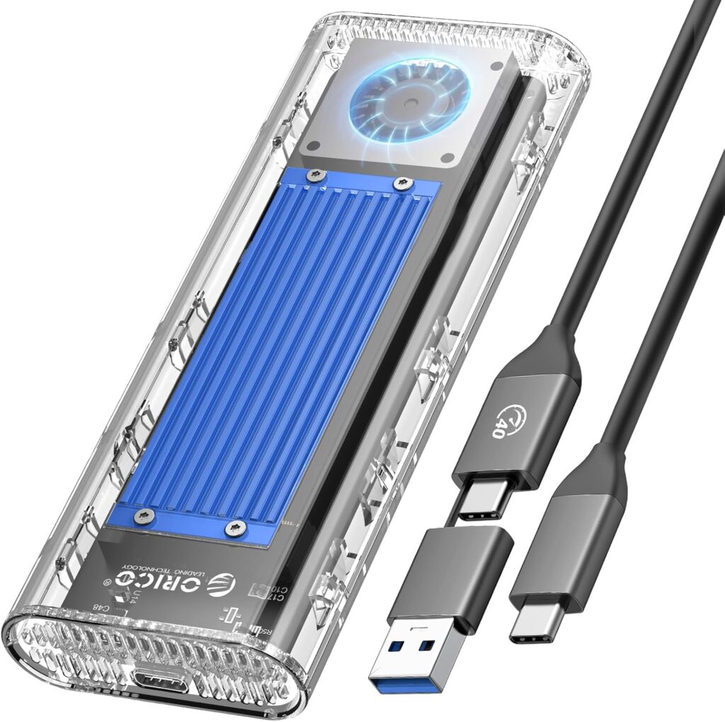 ORICO 40Gbps M.2 NVMe SSD Enclosure with Built-in Cooling Fan, Tool-Free External Hard Drive Enclosure, Support 2230 2242 2260 2280(M Key), Compatible with Thunderbolt 3/4 USB4/3.2/3.1/3.0/2.0-TCM2U4