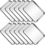 12Pcs Stainless Steel Baking Sheet Pan Set, Cookie Sheet Metal Baking Pan Oven Tray, Cooking Baking Sheet for Toaster Oven, Easy Clean, Dishwasher Safe, 9 x 7 x 1 Inch