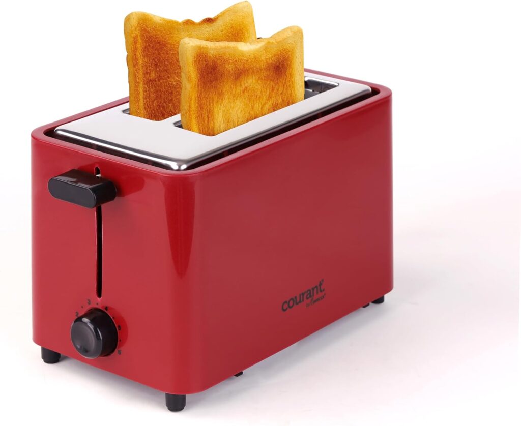 Courant 2-Slice Toaster Cool Touch with Extra Wide Slots For Bread, Bagels & Waffle with 6 Adjustable Shade Settings, CrumbTray & Cancel Function Extra-Lift Feature, compact Design – Red