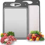Titanium Cutting Boards for Kitchen Non Toxic – Double Sided Metal for Meat/Fish & Wheat Straw PP for Fruits/Vegetables, Dishwasher Safe, Hygienic, 100% Pure Titanium Easy Clean Chopping Board