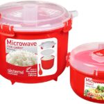 Sistema Microwave Rice Cooker & Round Microwave Food Container Set | 2.6L, 915ml | Food Containers with Steam-Release Vents | BPA-Free | 2 Count
