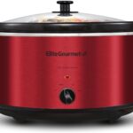 Elite Gourmet MST-900RXT# Electric Ceramic XL Jumbo Slow Cooker, Adjustable Temp, Entrees, Sauces, Stews & Dips, Dishwasher Safe Glass Lid & Crock, 8.5Qt, MetallicRed