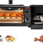 3-In-1 Breakfast Station, Portable Breakfast Maker with Non-Stick Griddle, Coffee Maker, and 4-Slice Toaster Oven, Cooking Gadgets for Bread Toast Coffee Egg Sandwich Bacon Sausages, Black