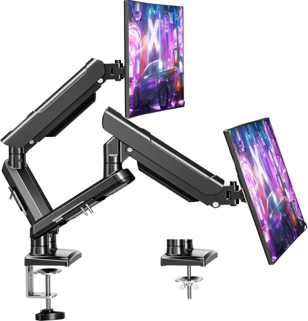 Dual Monitor Mount for 32 27 24 22inch Screens, Gas Spring Monitor Stand for 2 Monitor, Full Adjustable Monitors Desk Mount with C-Clamp&Grommet Base, Each Arm Holds 4.4-22 lbs, Freelift Pro Black