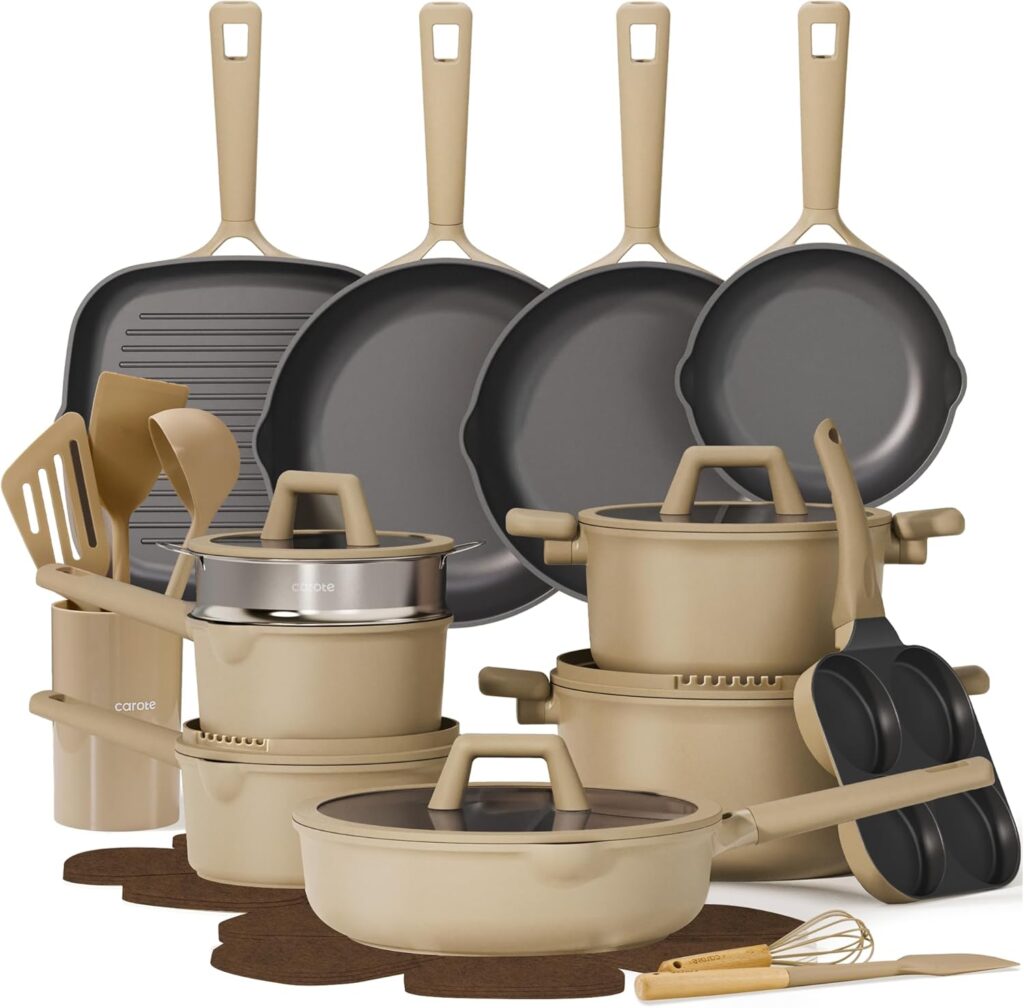 CAROTE 31PCS Pots and Pans Set, Nonstick Cookware Set Kitchen Non Stick Induction Cookware Non-toxic Granite Cooking set