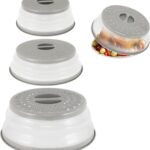 3 Pack Collapsible Microwave Food Covers, Splatter Guard,Vented Microwave Lid for Food, BPA free TPR, Dishwasher safe,Gray,Large, Medium, Small