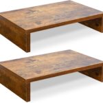 TEAMIX Monitor Riser – 2 Pack, Rustic Brown Wood Adjustable Stand for 2 Monitors/Laptop/PC