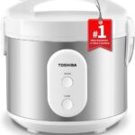 TOSHIBA Rice Cooker & Steamer Simple 5.5 Cup(Uncooked) with Steaming Basket, Removable Non-Stick Inner Pot & Inner Lid, for Soups, Stews, Grains&Oatmeal, One Touch&Keep Warm Function, Silvery White