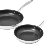 Amazon Basics 2-Piece Non-Stick Stainless Steel Fry Pan Set, Oven and Induction Safe, 10-Inch and 8-Inch