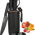 Knife Set, 10 Piece Kitchen Knife Set with Block and Sharpener, Anti-Rust Stainless Steel Knives Set for Kitchen, Chef Universal Knife Block Set, Dishwasher Safe, Ergonomical Design, Black