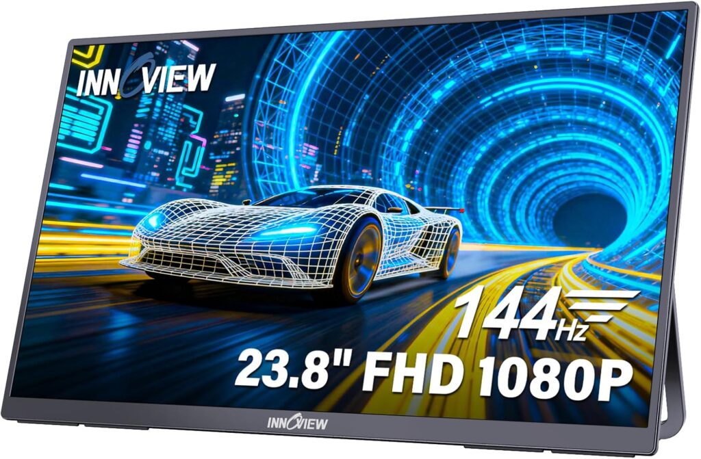 InnoView Large Portable Monitor 23.8inch FHD 1080P 144Hz USB-C, HDMI Computer Display HDR 100% sRGB IPS Gaming Monitor W/180°Adjustable DC Eyes Care Stand for Laptop PC MAC Phone PS4 Xbox Switch