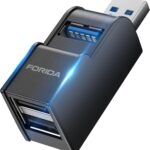 FORIDA 3 Ports USB Adapter, USB Hub with USB 3.0 and Double USB Adapter, Portable USB Splitter 1 in 3 Out for Keyborad, Mobile Hard Disk, U Disk, Camera, Mouse etc (Black)