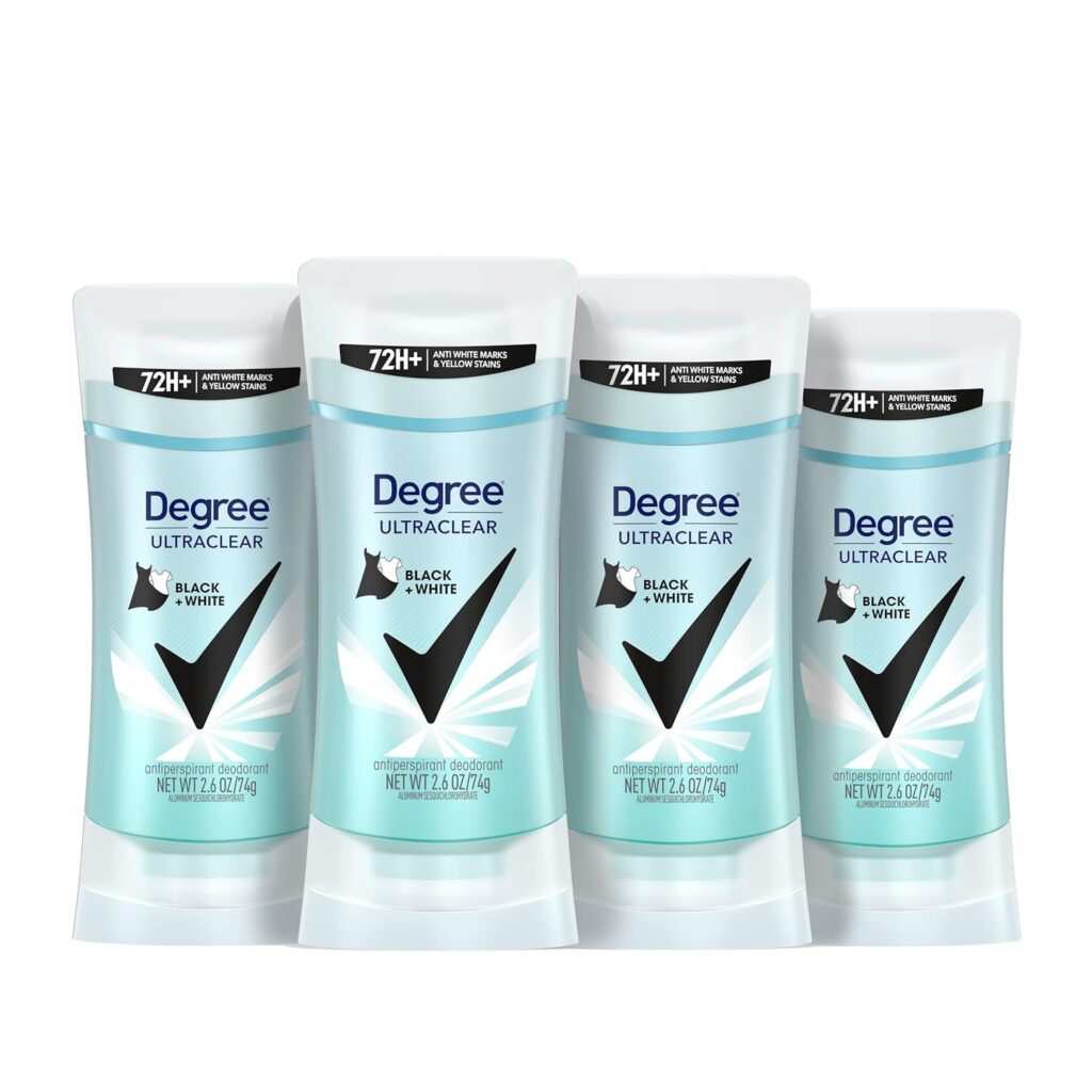 Degree Women’s Black+White 4 Count Antiperspirant Balm 2.6 oz – Protects from Deodorant Stains, Fresh Scent, 48H Non-Stop Protection