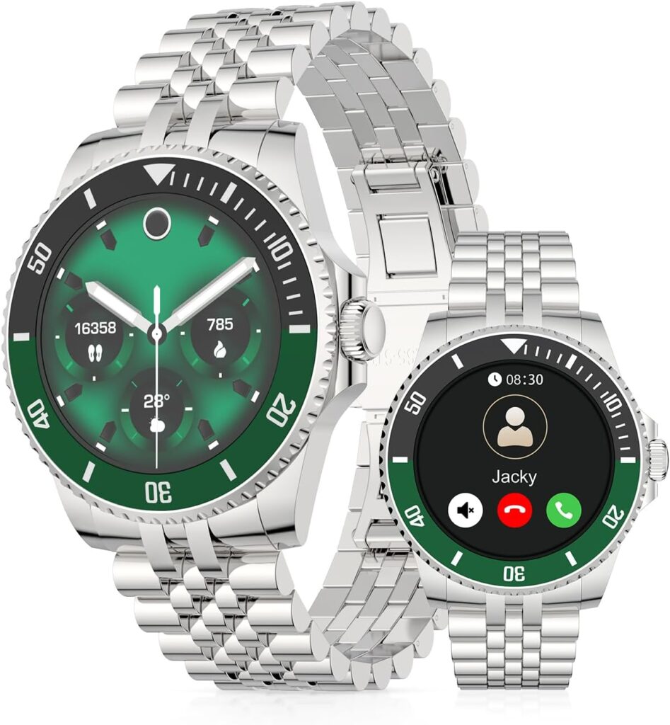 AI Smart Watch for Men Women -1.19″ Luxury Smartwatch with Blood Oxygen Blood Pressure,Bluetooth Call, Heart Rate, 100+ Exercise Modes, Fitness Sleep Monitor for iPhone Android, 2025, Silver Green