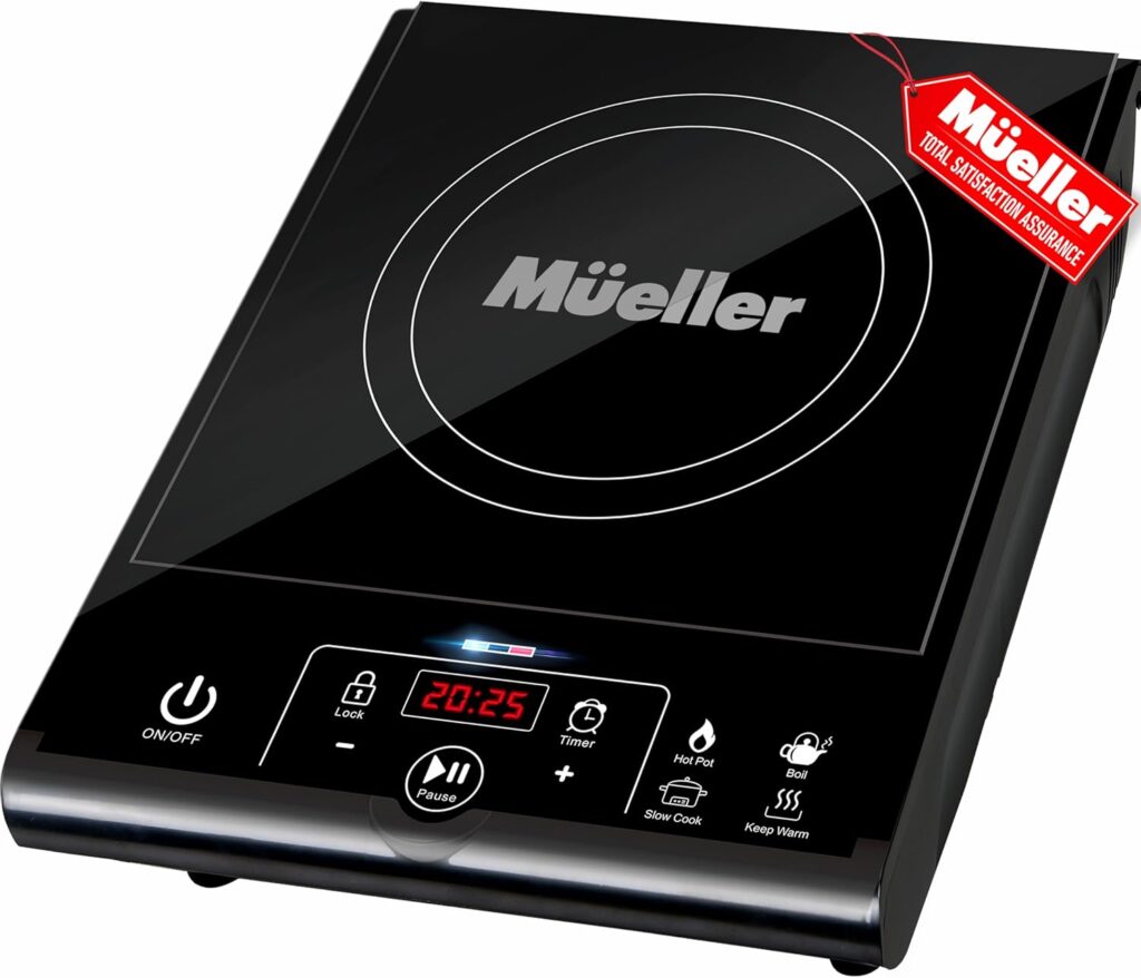 Mueller RapidTherm Portable Induction Cooktop, 1800W Hot Plate Electric Stove Top Burner. 8 Temp Levels, Auto-Off & Pot Detection, LED Display, Child Lock, 4 Programs, Burners for Cooking