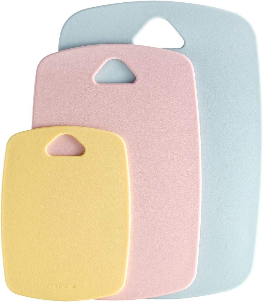 CAROTE 3Pcs Cutting Boards for Kitchen, Plastic Cutting Board Set, Lightweight Chopping Boards for Chopping Meat Vegetable and Fruits, Easy Grip Handle, Dishwasher Safe Colorful