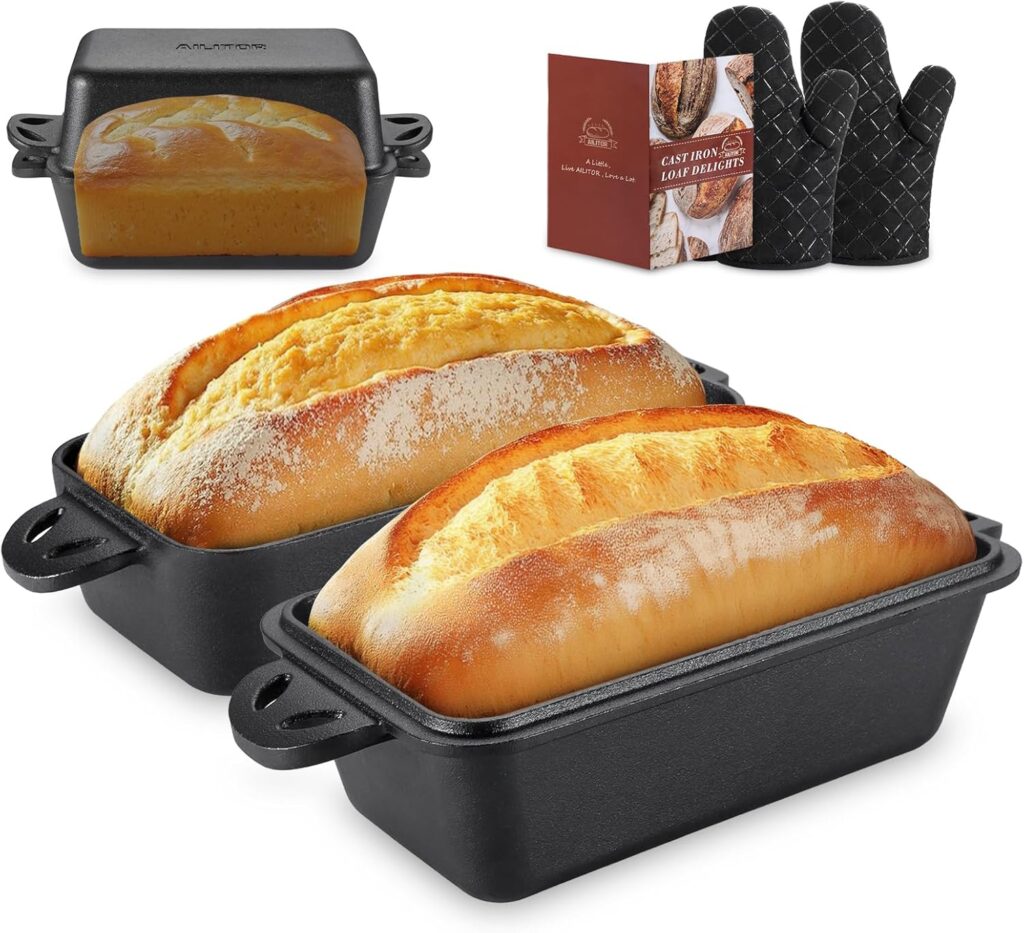Cast Iron Loaf Pan with Lid 9×5 Inch – Bread Baking Pans for Homemade Bread, 2 Piece Set