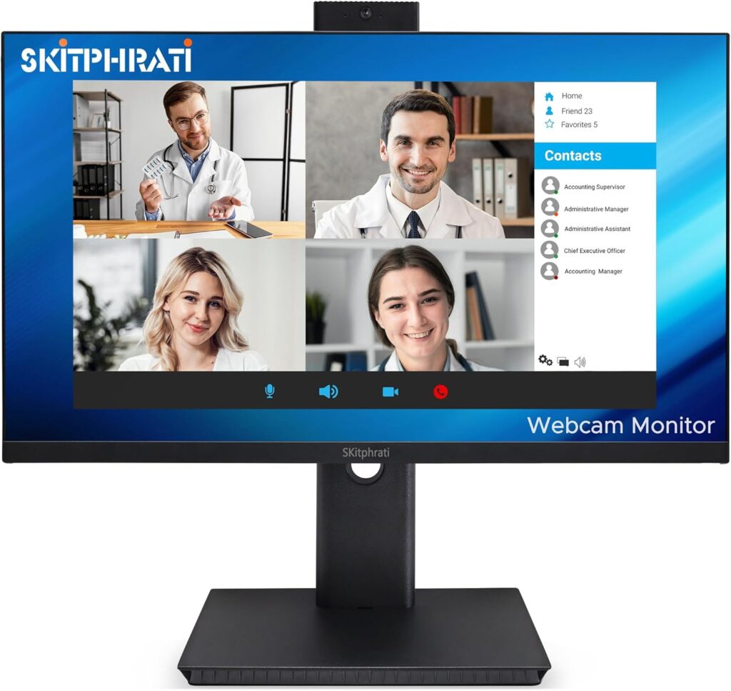 27” Business Webcam Monitor, 1080P IPS 120HZ, Video Conference Monitor – Built-in Adjustable 3MP Webcam, Mic Array, Speakers, Eye Care, Frameless, HDMI, DisplayPort, VGA, USB 2.0