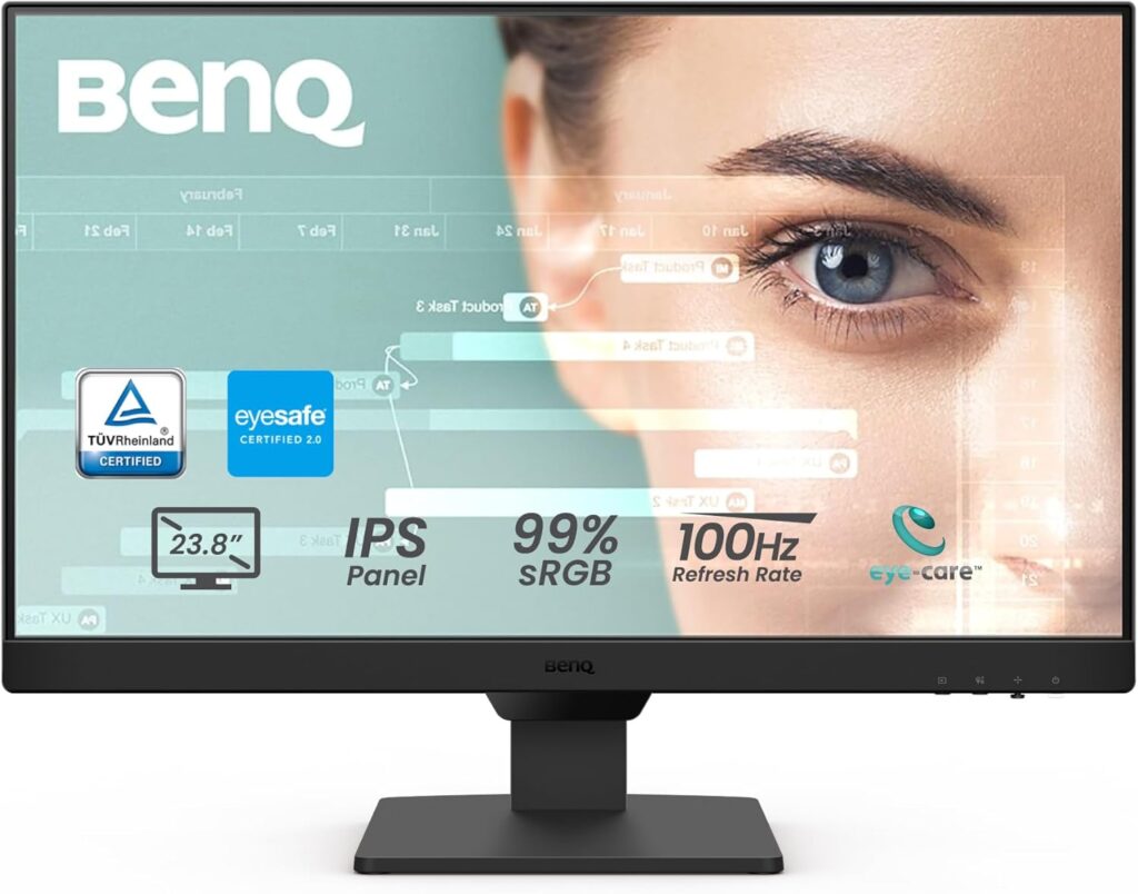BenQ GW2490 24″ Computer Monitor 100Hz FHD 1920x1080p IPS Eye-Care Tech VESA Mount Thin Bezel Low Blue Light Adaptive Brightness Wall Mount Built-in Speakers DisplayPort HDMI Port2