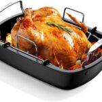 Nonstick Turkey Roasting Pan with Rack, 17 x 13 Inch Turkey Pan, large roaster pan for Meat & Vegetable, (Silver)