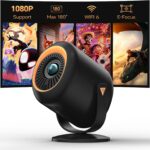 Mini Projector with WiFi and Bluetooth, Portable Projector Native 1080P Support 4k with 180° Adjustable Stand, Max 180″ Display Proyector Built-in Speakers